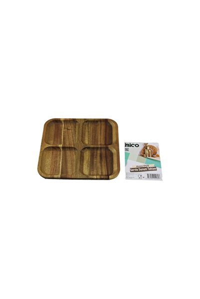 Go İthalat Akasya Kare 4-Section Wooden Serving Presentation Tray - Wooden Pl...