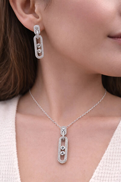 FERRO Gümüş Çelik Kadın Küpe ve Kolye Set FRJW10008A-A 2 Yıl Garantili Hediye...