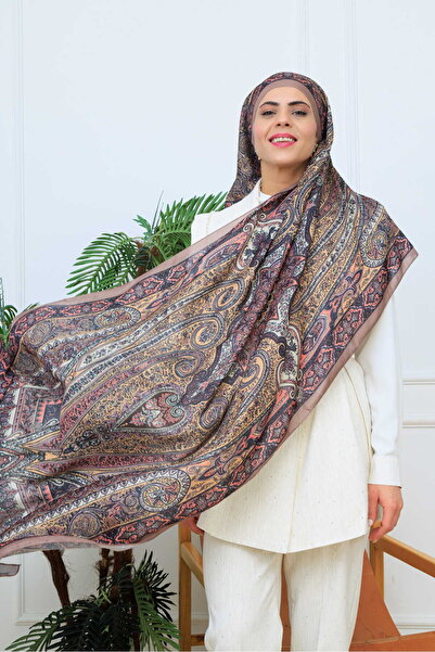 aldyoo Retro Etnik Desen Pamuk Şal Sütlü Kahve (70X180CM)