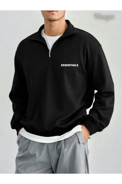 Massgai هودي سويت شيرت كبير الحجم بتصميم مطبوع ونصف سحاب من Unisex Essentials...