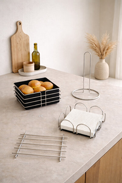 KARTEYA Нержавіюча срібна сервірувальна серія та хлібниця, рушник, серветниця...