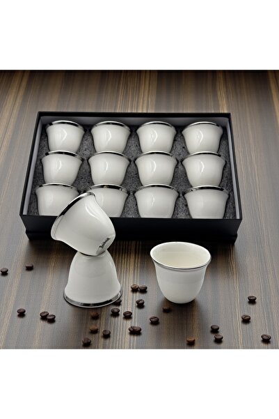 cc bin shihon Arabic coffee cup set, porcelain with silver lettering, 12-piec...