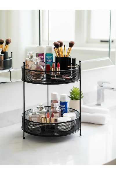 EVSTYLE Чорний двошаровий органайзер для макіяжу та аксесуарів