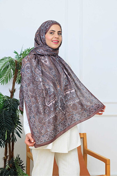 aldyoo Retro Etnik Desen Pamuk Şal Acı Kahve (70X180CM)