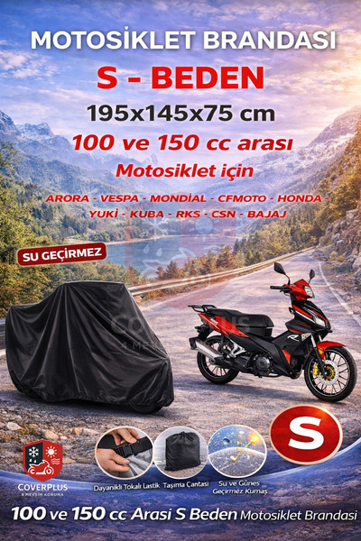 CoverPlus Siyah Tüm Modellere Uyumlu Motosiklet Brandası Motor Brandası, Yağm...