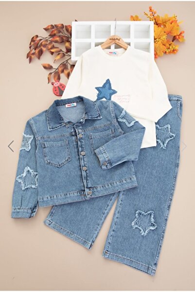 ecolkız طقم جينز للفتيات مكون من 3 قطع لعمر 9-13 سنة |   سترة وتي شيرت وبنطلو...