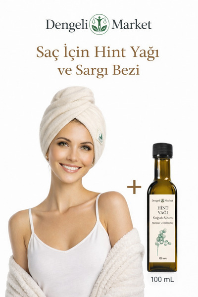Dengeli Market Saç için Hint Yağı Seti; Sargı Bezi ve 100 Ml Hint Yağı (Hekza...