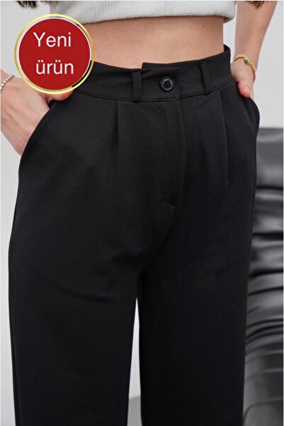 glanour بنطلون بالازو نسائي أسود قصة فضفاضة قطع أصلية