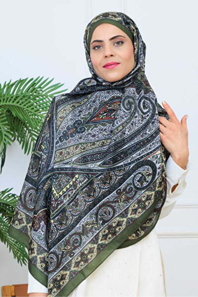 aldyoo Retro Etnik Desen Pamuk Şal Haki Yeşil (70X180CM)