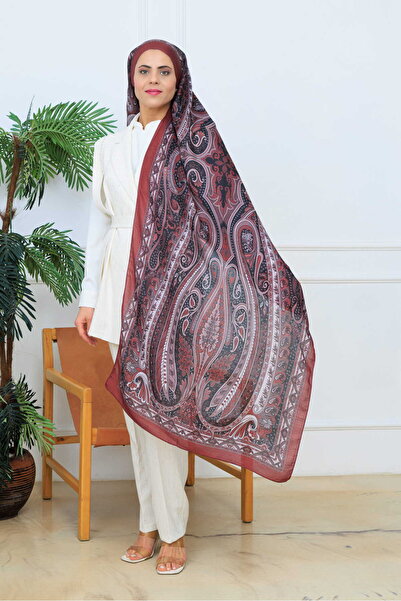 aldyoo Retro Etnik Desen Pamuk Viskon Şal Bordo