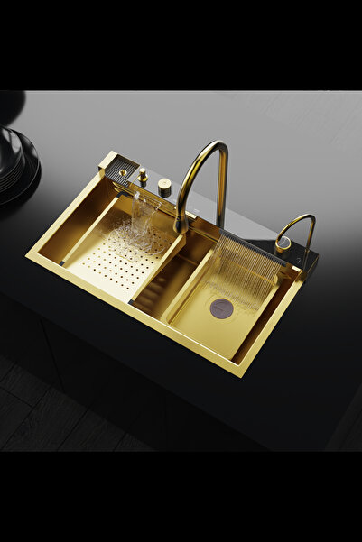 Asil Krom Gold Dijital Lüks Şelale Tasarımlı Akıllı Eviye As3547 75×45 Cm. Ye...