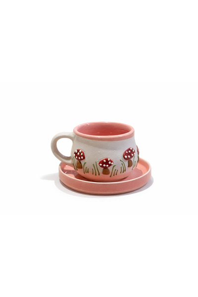 Zühre KABARTMALI MANTAR DESENLİ TABAKLI KUPA BARDAK