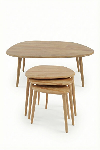 Fawdecor Oval Masif Doğal Ahşap Orta Sehpa ve 3'lü Yan Sehpa Set | Asimetrik ...