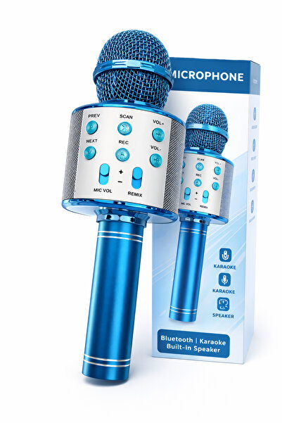 OEM Microfon Albastru Karaoke Bluetooth cu Boxă – Cadou Copii & Petreceri, Su...