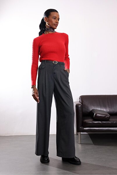 5in1Canpolat بنطلون رجالي بتفاصيل أزرار أنثراسايت 1593