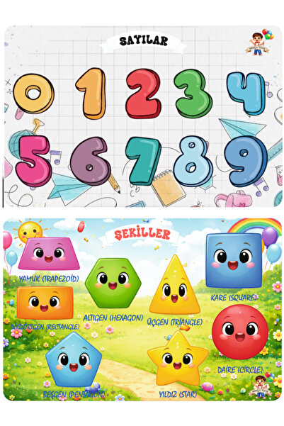 Minçu Toys Eğitici Ahşap Bul Tak Oyuncağı ,Sayılar,Şekiller+Zeka Geliştirici ...
