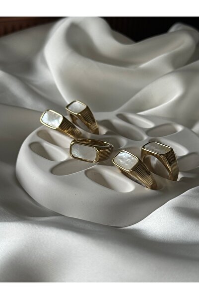 PALICE Dikdörtgen Sedef Görünümlü Çelik Yüzük (Numaralı)