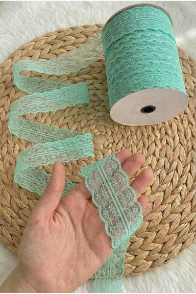ZEYMERADE 10 Mt Çift Katlı Dantel Kurdele Mint Yeşili Fisto, Bohça, Nişan, Çe...