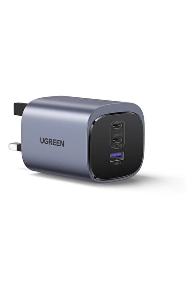 Ugreen شاحن نيكسود سريع 65 واط، 3 منافذ 1 أمبير - 2 سي، PD GaN، رمادي، UG.X55...