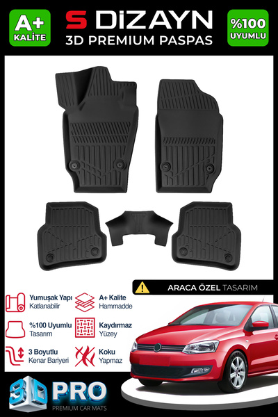 S Dizayn S-Dizayn VW Polo 5 3D Pro Havuzlu Paspas 2009-2017 A+ Kalite 3DS-SDZ253