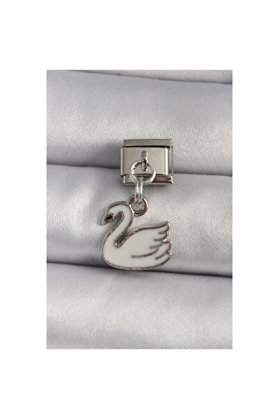 Leyaton 316L Steel Silver Color Dangle White Swan Model Nomination Charm - Tj...
