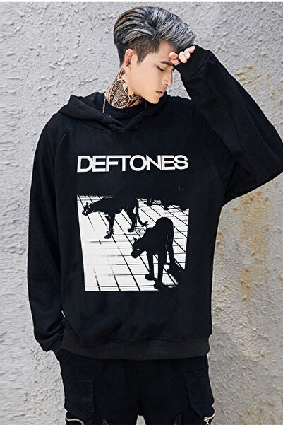 Freak Tshirt Μαύρο χρώμα Deftones με στάμπα με φαρδιά κουκούλα Rock-Metal Uni...