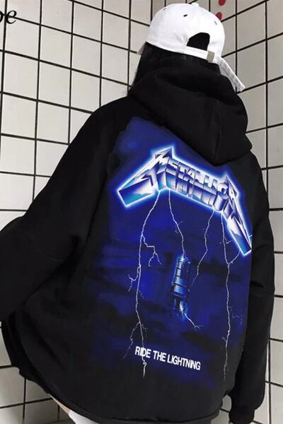 Freak Tshirt Черно металическо суитшърт с качулка и цип отзад Ride The Lightning