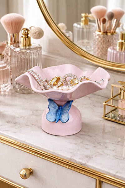 Gesto seramik طبق سيراميك أنيق باللون الوردي مع تصميم الفراشة