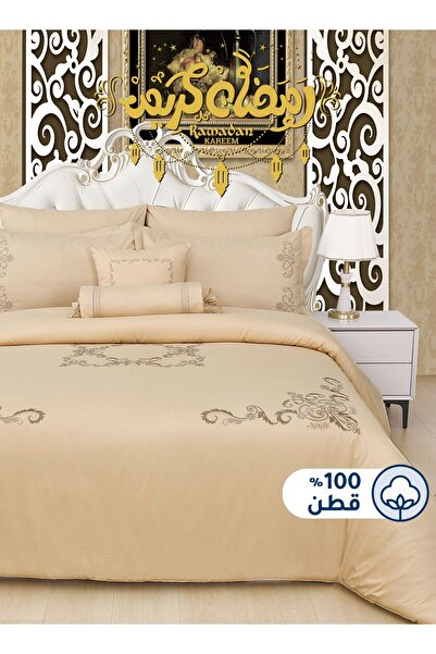 Master Home Textile طقم لحاف قطني مطرز، مقاس كينج، 8 قطع، حشوة ثابتة، 200 خيط...