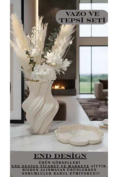 END Design مجموعة مزهرية وصينية زخرفية بتصميم حلزوني ثلاثي الأبعاد - إكسسوارا...