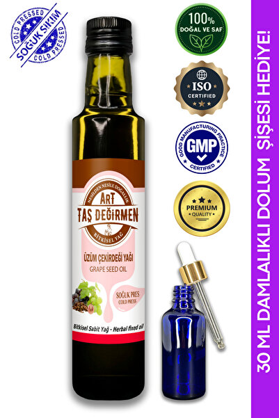 Art Taş Değirmen Soğuk Sıkım %100 Saf Doğal Üzüm Çekirdeği Yağı 250 ml (30ML ...