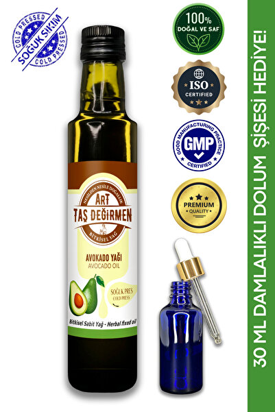 Art Taş Değirmen Avokado Yağı %100 Saf, Doğal [250 Ml] Soğuk Sıkım (30 ML DOL...