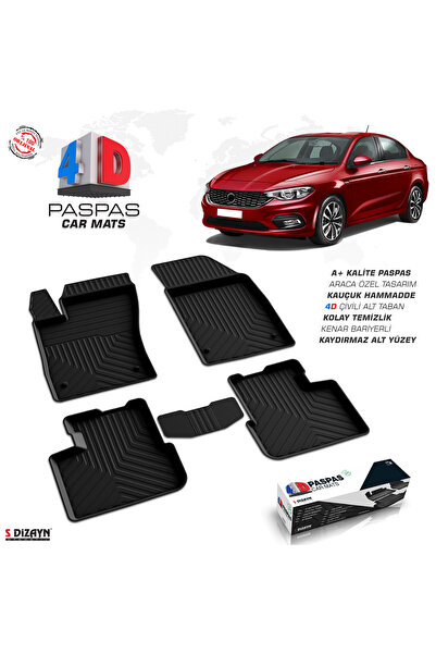 S Dizayn S-Dizayn Fiat Egea SD 4D Havuzlu Paspas Siyah 2015 Üzeri A+ Kalite 4...