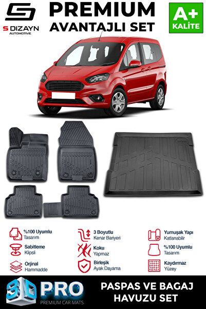 S Dizayn S-Dizayn Ford Courier 3D Pro Havuzlu Paspas ve Bagaj Havuzu Seti (2'...