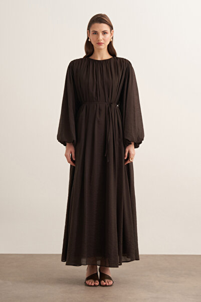 Moca Cleo Drawstring Detailed Long Dress Brown
