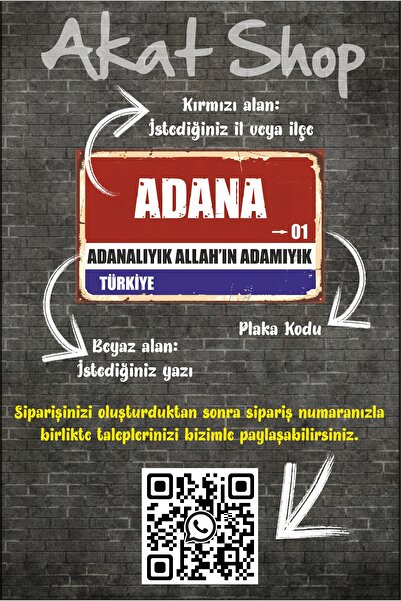 akatshop Kişiye Özel Türkiye İL İLÇE Yön Tabelası Görünümlü Retro Tablo 26x16...