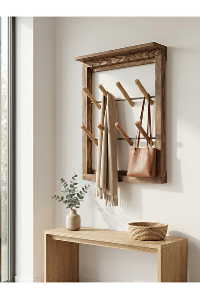 jet ağaç kakan Ahşap Duvar Tipi Elbise Askısı – Kaydırmalı Tasarım - Koyu Ceviz