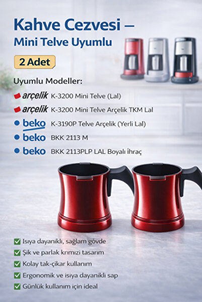 Arçelik ماكينة صنع القهوة K 3190 P باللون الأحمر الداكن، طقم أصلي لصنع القهوة...