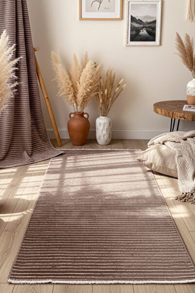 MELARİS HALI Yıkanabilir Pamuk Dokuma Kilim Doğal Kendinden Saçaklı Kaymaz Ta...