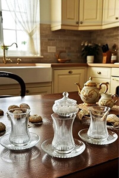 DECOSTYLE Paşabahçe Hisar Dekorlu İncebelli 12 Parça Çay Takımı 125cc - Bulaş...