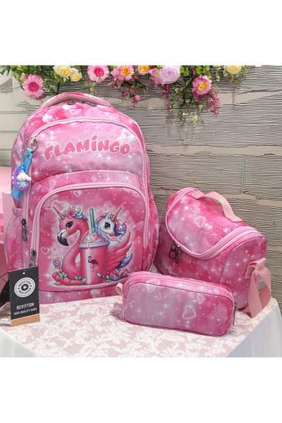 Bevitton Rucsac pentru școală primară - set de 3, model de caractere, pudră p...