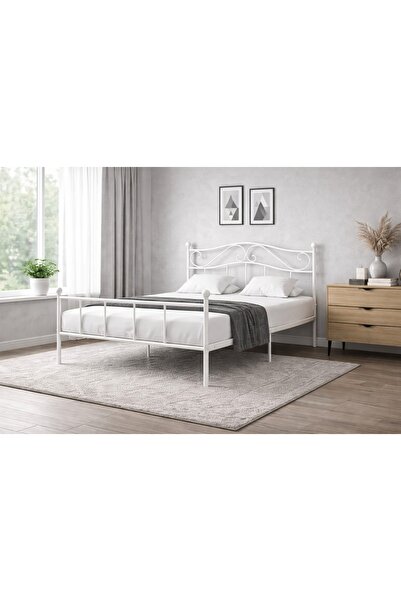 Generic سرير فردي معدني متين بتصميم عصري انسيابي 190×90 سم أبيض