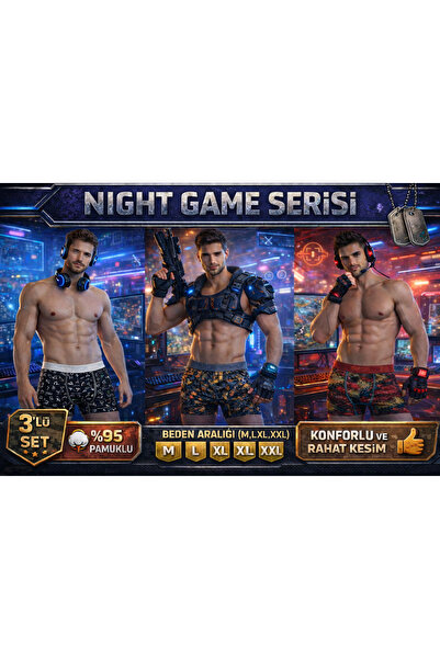Mercan ERKEK PAMUKLU BOXER 3'lü SET - NIGHT GAME SERİSİ, RAHAT KESİM