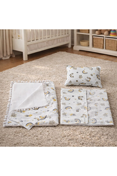 SerSev طقم بطانية أطفال مزدوجة الجوانب من قماش قوس قزح وقطن الموسلين 100%، وو...