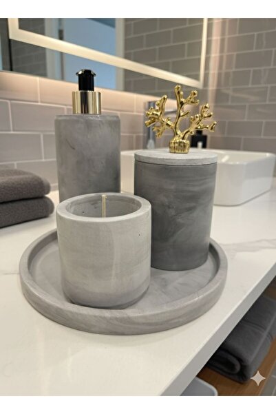 BeeCandleHome Gri Mermer Desenli Banyo Seti