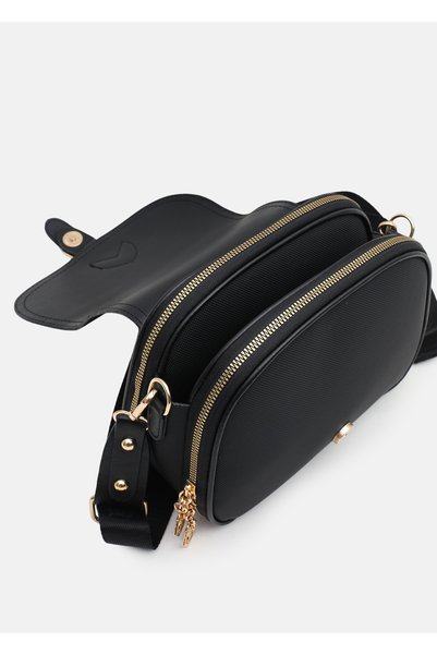 Les Crioch Women's Black 3-Compartment Webbing Strap Hand and Shoulder Bag