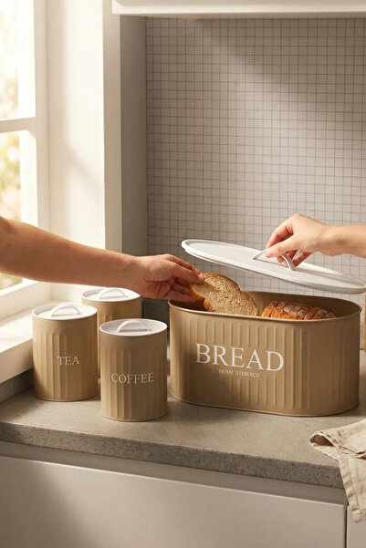 hemlife طقم من 4 قطع لحفظ الخبز بغطاء معدني، حامل للشاي والقهوة والسكر، منظم ...