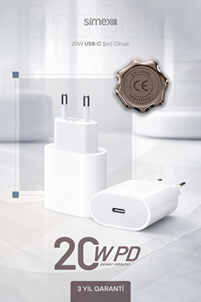 Simex iPhone X-11-12-13-14 Serileri iPad & Airpods Uyumlu USB-C 20W Hızlı Şar...