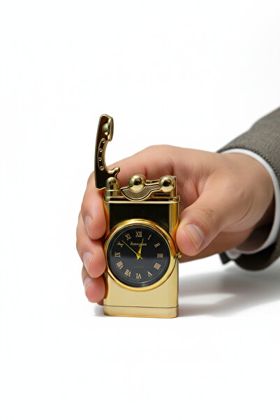 MERTCAN KNİFE Özel Tasarım Saatli Metal Çakmak - Altın Renk Klasik Hediyelik ...