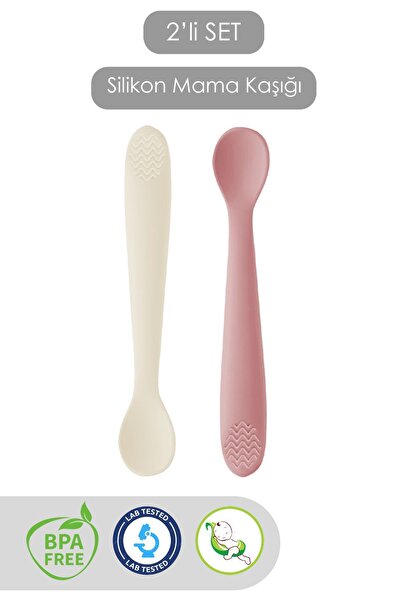Meleni Baby 2'li Diş Kaşıyıcı Bebek Mama Kaşığı - Silikon Mama Kaşığı - Pembe...